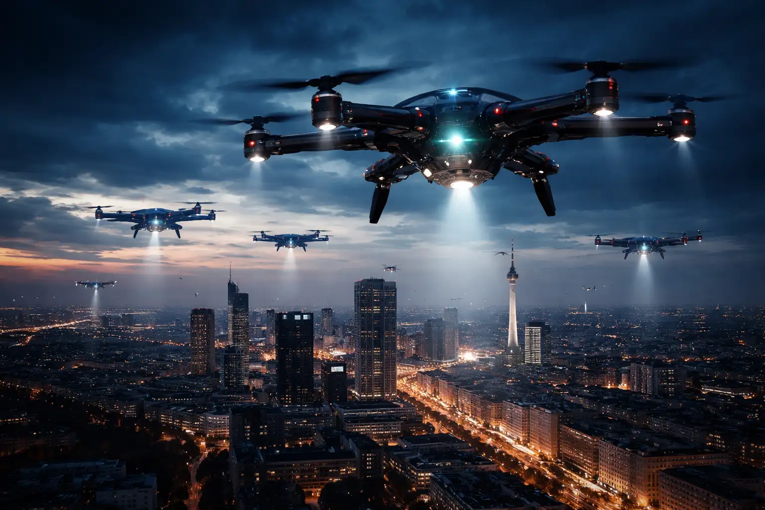 Unbekannte Drohnen über Städten